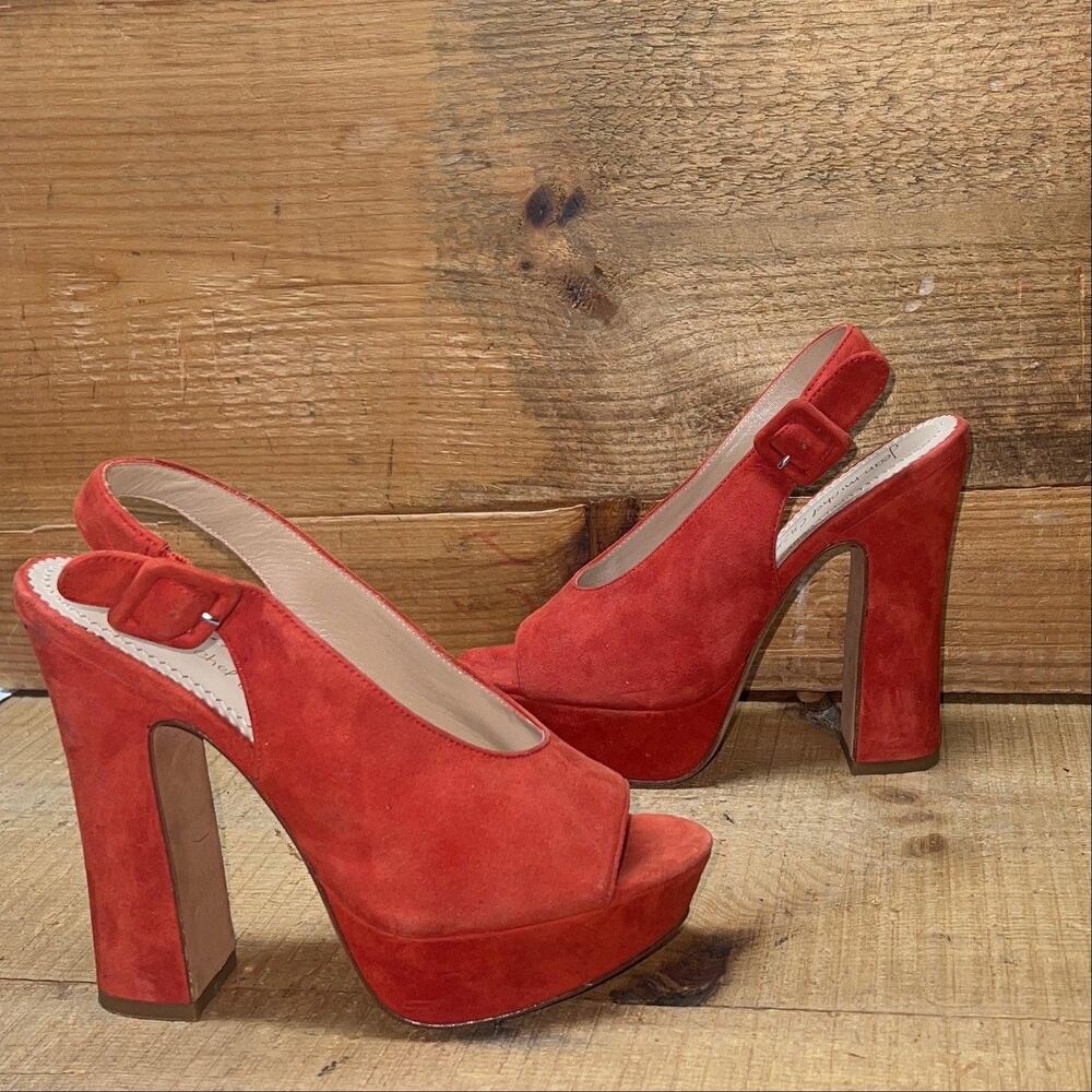 Jean Michal Cazibet Women's •Shikira• Peep-Toe Platform Sling-back 37.5 Red Kid - Picture 3 of 5